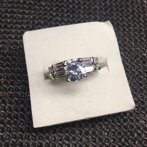 Clear CZ Engagement Ring + Band